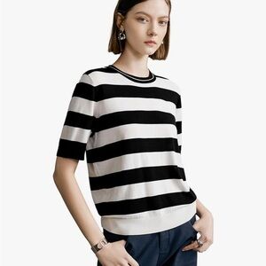 NWT Chic Black and White Striped Women's Tee Short Sleeved XL